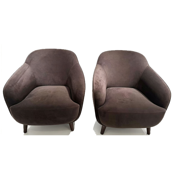 Velvet armchair pair, solid wood frame hotel villa armchair