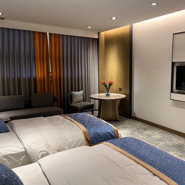 Westin hotel guestroom bed and bedside cabinet custom furniture