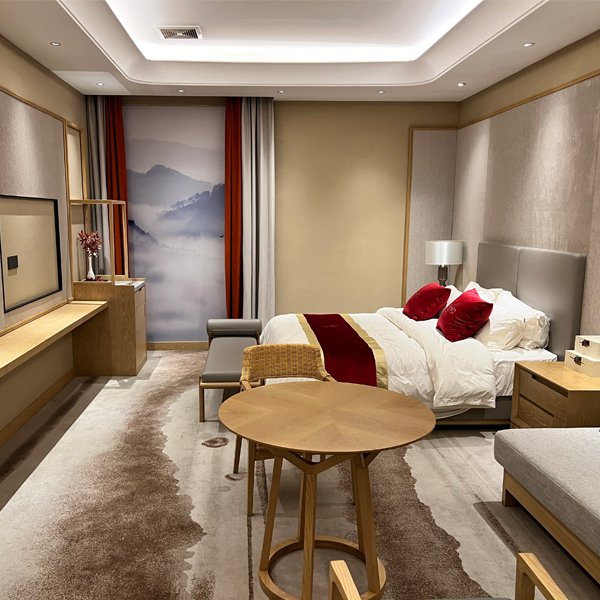  Complete custom wood furniture set for Marriott‑style hotel guest room